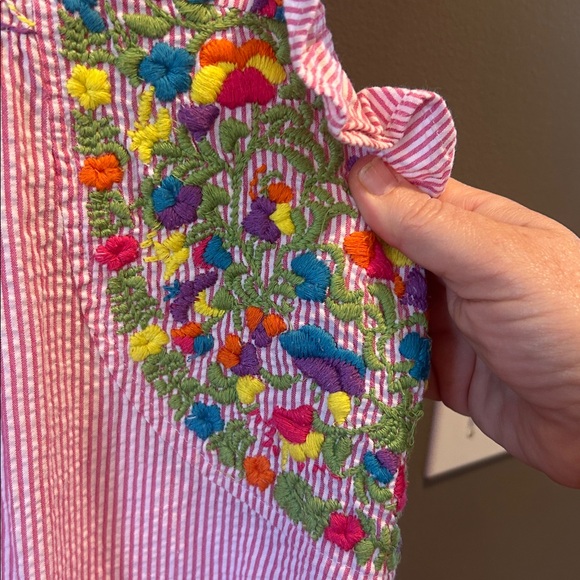 Sister Mary Floral Embroidered Seersucker Dress Cottagecore Boho Womens Sm - Picture 3 of 7